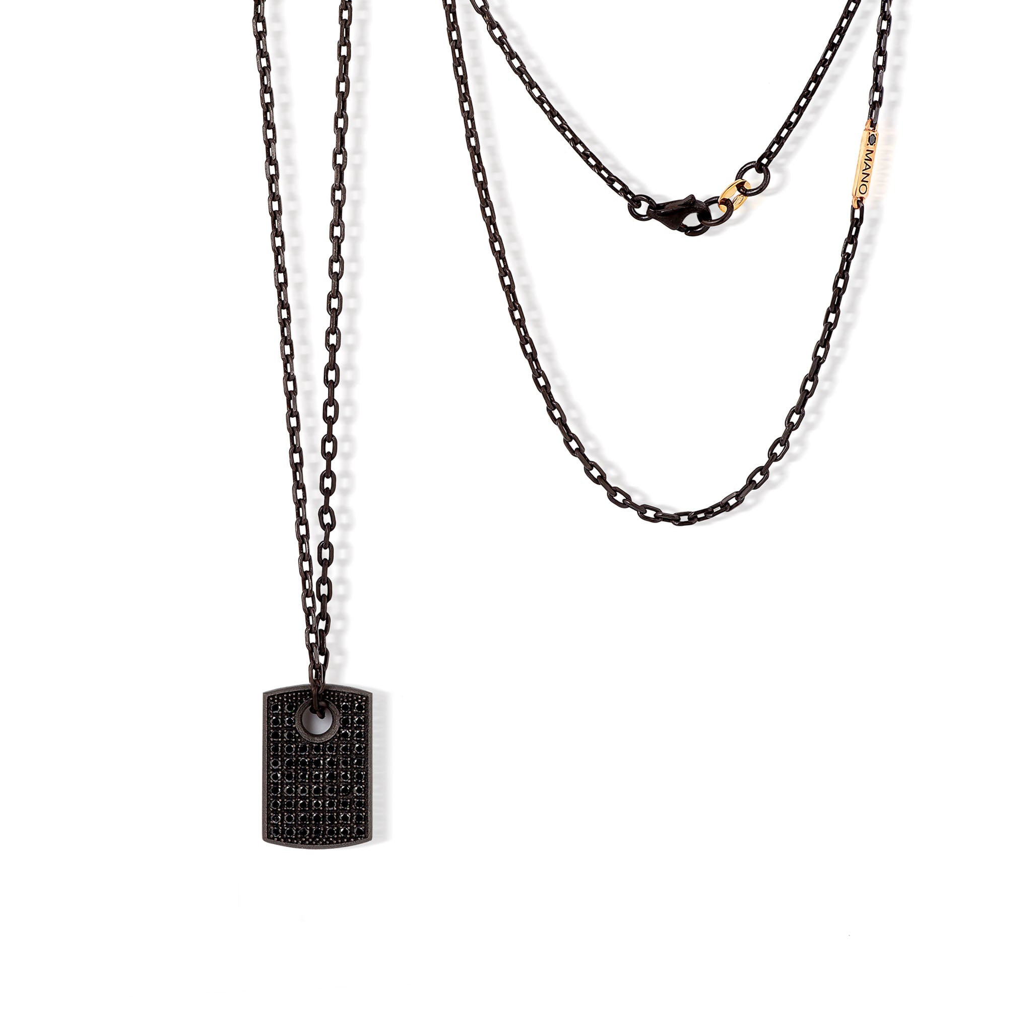 Necklace with TARGHETTA PICCOLA IN Titanium, Diamonds BLACK ,Rose gold 18 KT, Rose gold 9 KT and CATENA