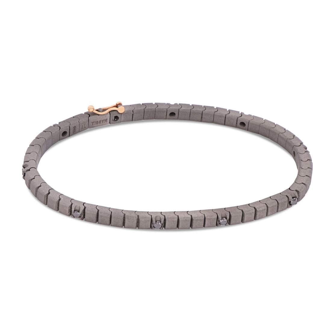 BRACELET TENNIS CLASSIQUE EN TITANE, OR ROUGE 18 KT ET 10 DIAMANTS NOIRS DE 5 POINTS