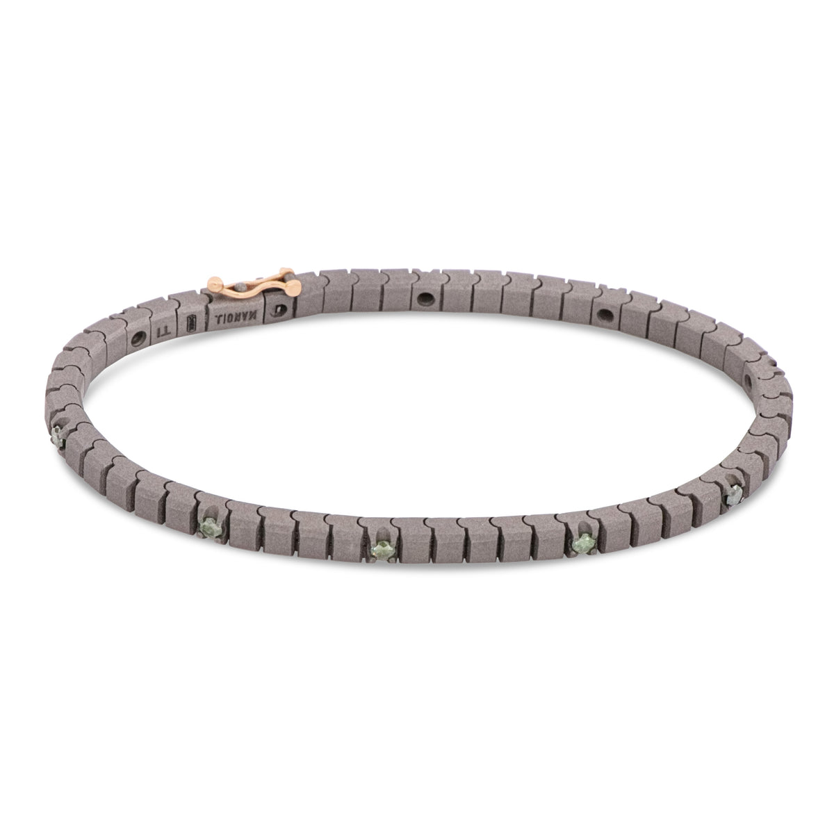 BRACCIALE TENNIS CLASSICO IN TITANIO, ORO ROSSO 18 KT E 10 DIAMANTI VERDI DA 5 PUNTI