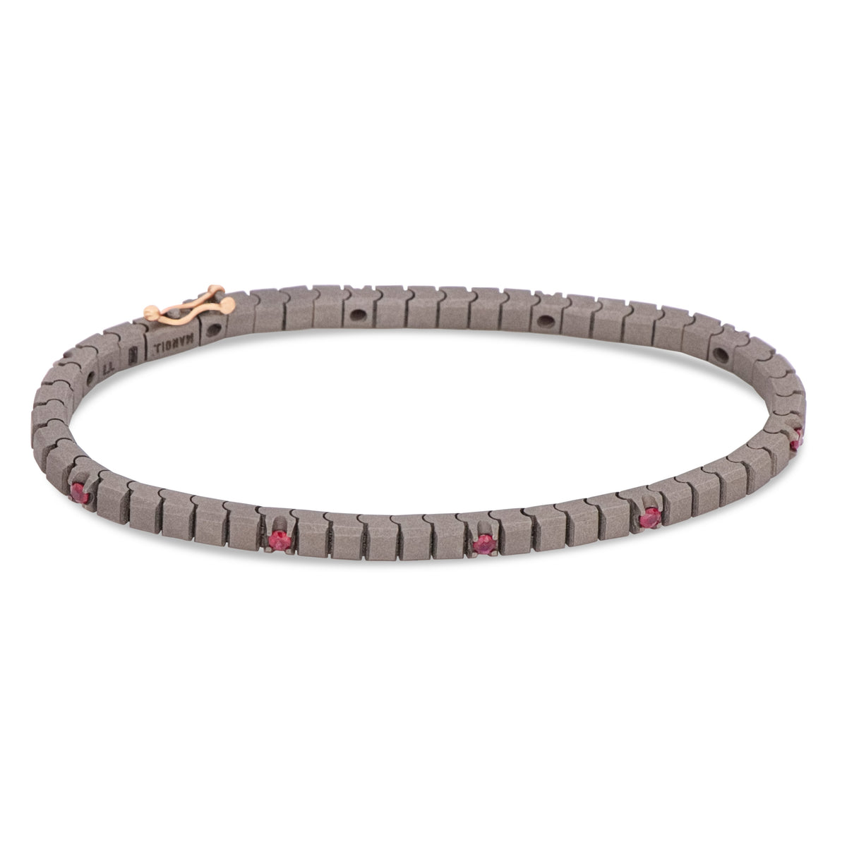BRACCIALE TENNIS CLASSICO IN TITANIO, ORO ROSSO 18 KT E 10 RUBINI DA 5 PUNTI