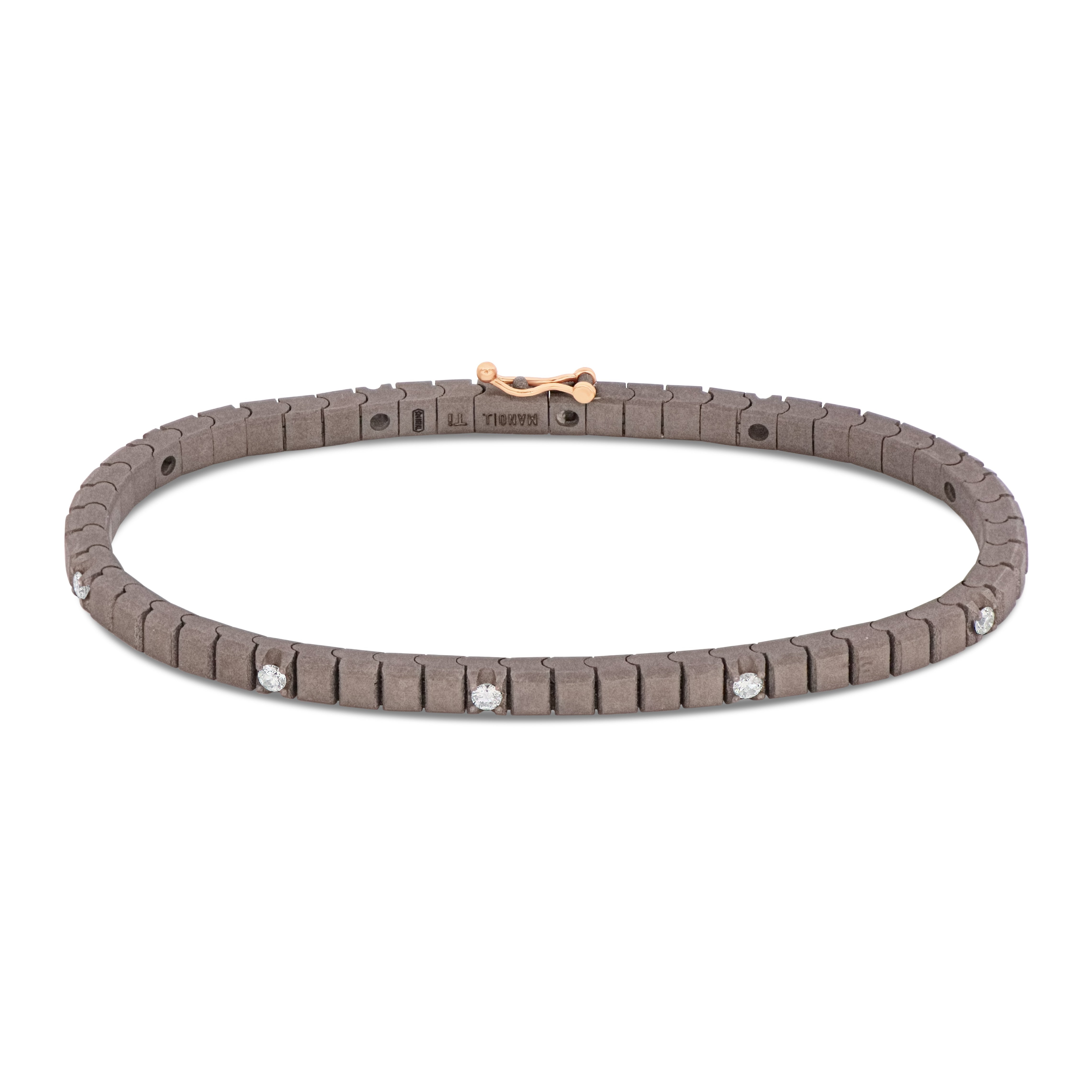 BRACCIALE TENNIS CLASSICO IN TITANIO, ORO ROSSO 18 KT E 10 DIAMANTI WHITE DA 5 PUNTI