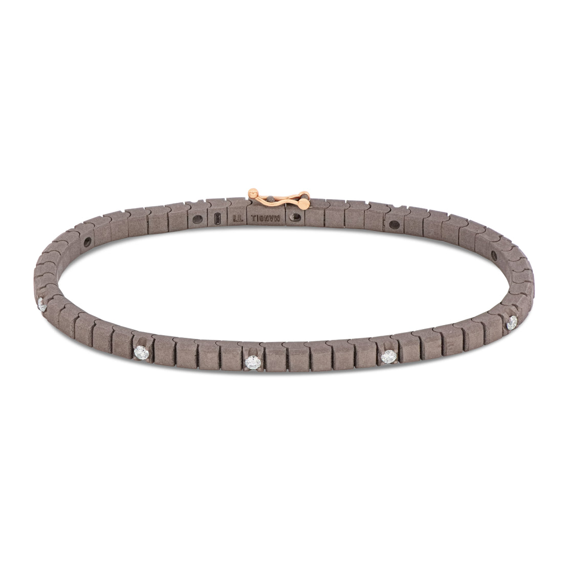 BRACCIALE TENNIS CLASSICO IN TITANIO, ORO ROSSO 18 KT E 10 DIAMANTI WHITE DA 5 PUNTI