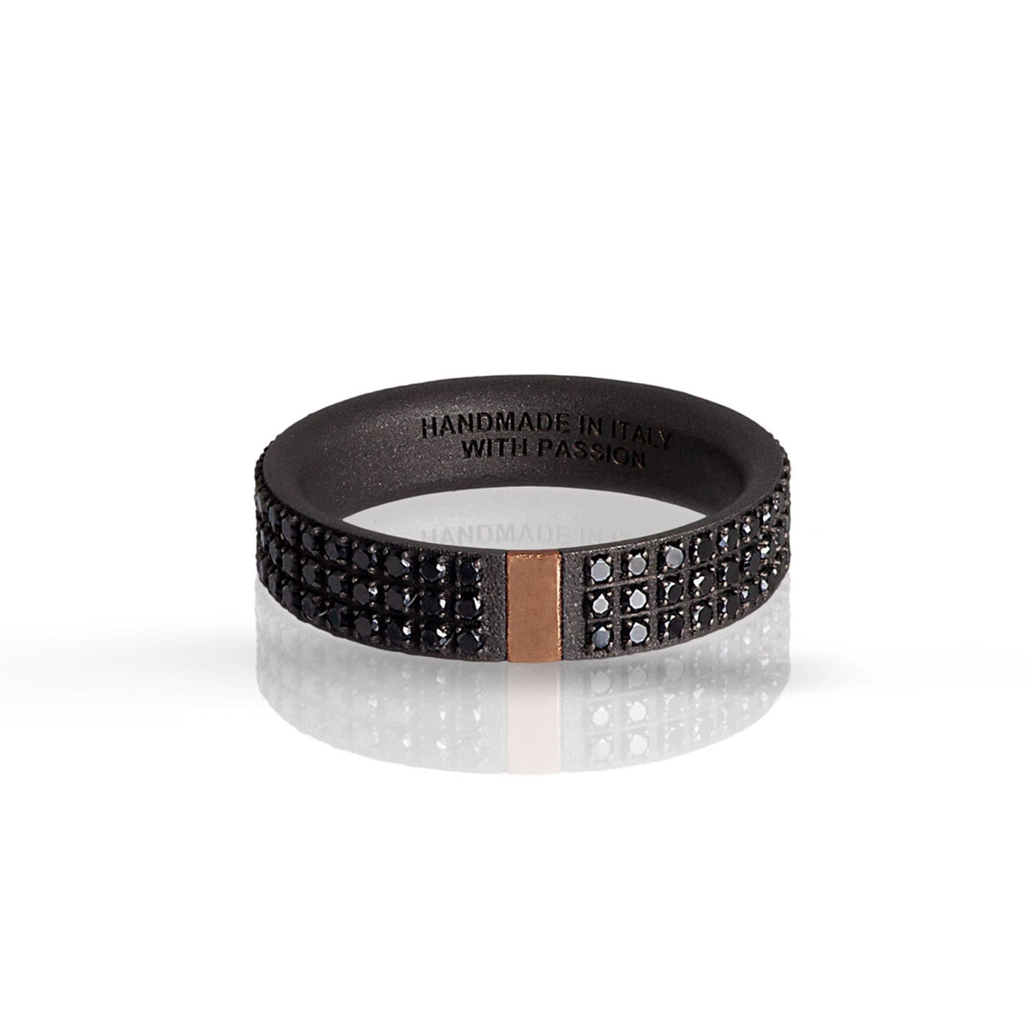 Ring UOMO IN Titanium, Rose gold 18 KT and 3 FILE of Diamonds BLACK