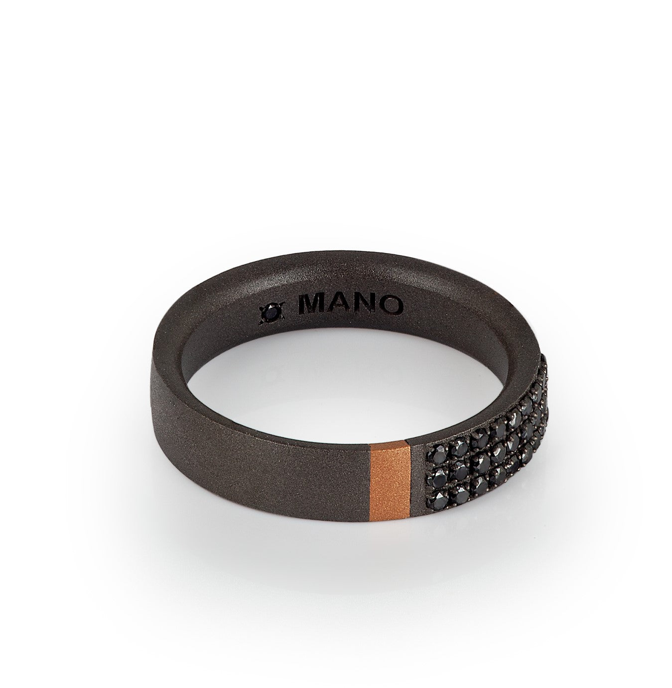 Ring UOMO IN Titanium, Rose gold 18 KT and 27 Diamonds BLACK