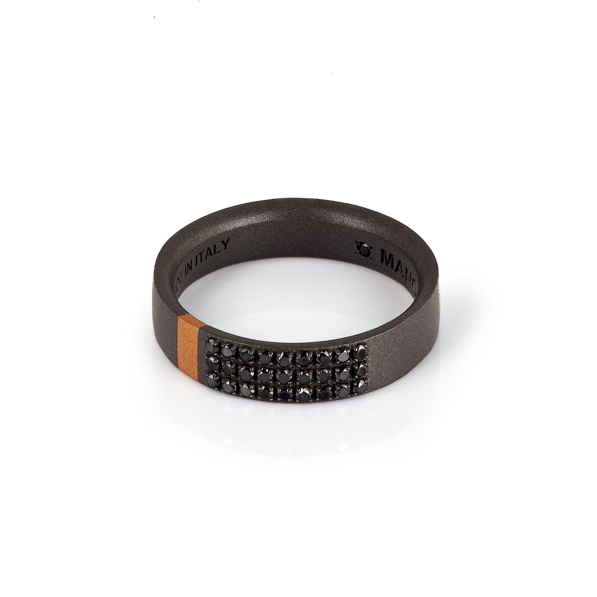 ANELLO UOMO IN TITANIO, ORO ROSSO 18 KT E 27 DIAMANTI BLACK