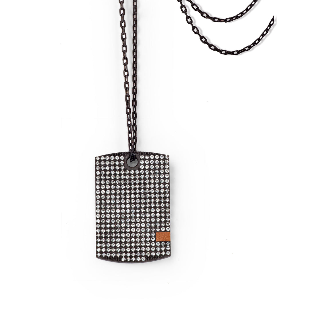 COLLIER HOMME EN TITANE, OR ROUGE 18 KT, OR ROUGE 9 KT ET DIAMANTS BLANCS.