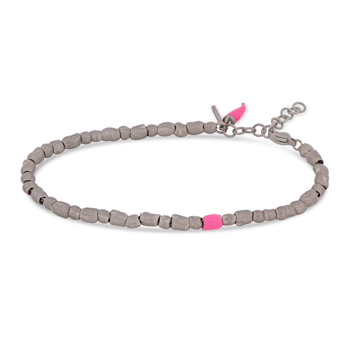 BRACCIALE UOMO CON SASSI PICCOLI IN TITANIO, SMALTO FUCSIA E CORNETTO