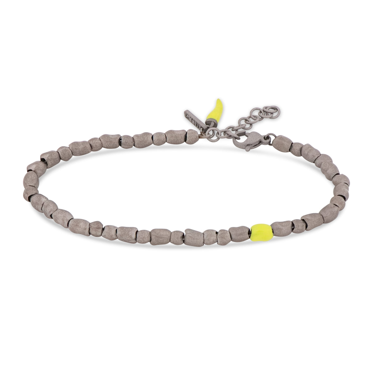 BRACCIALE UOMO CON SASSI PICCOLI IN TITANIO, SMALTO GIALLO FLUO E CORNETTO