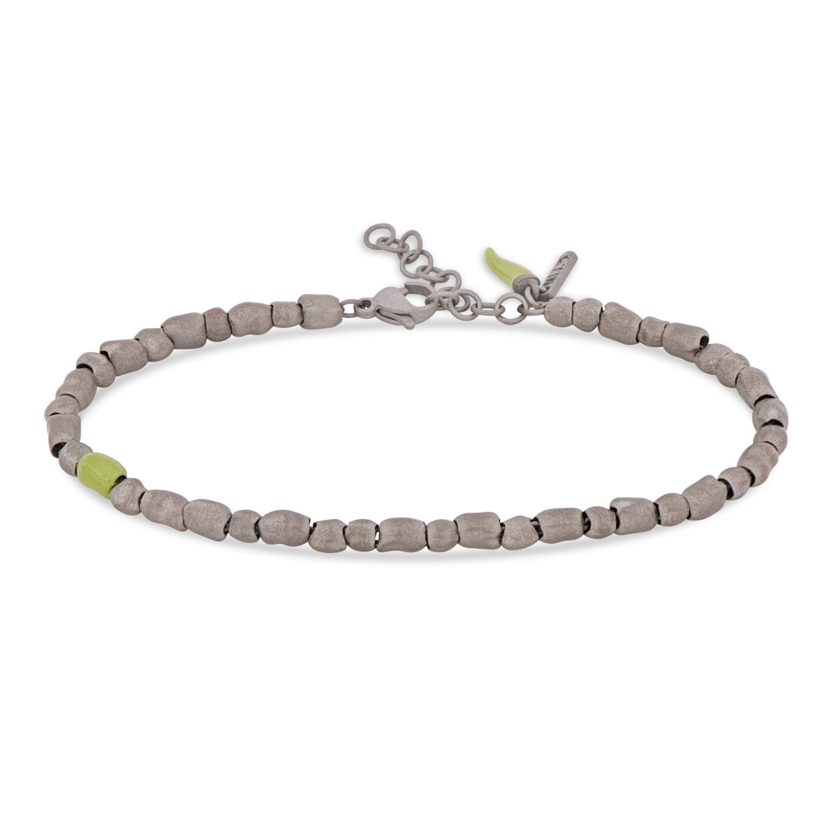 BRACCIALE UOMO CON SASSI PICCOLI IN TITANIO, SMALTO VERDE MILITARE E CORNETTO