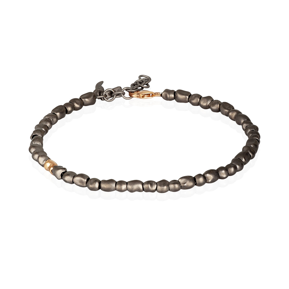 BRACCIALE UOMO CON SASSI PICCOLI IN TITANIO E UN SASSO IN ORO ROSSO 9 KT