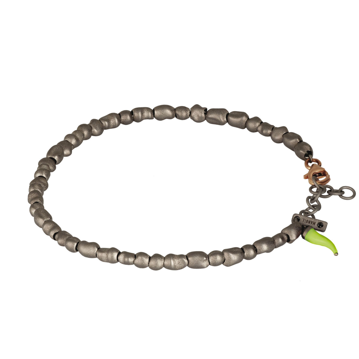 BRACCIALE UOMO CON SASSI PICCOLI IN TITANIO E ORO ROSSO 9 KT, CORNETTO VERDE FLUO