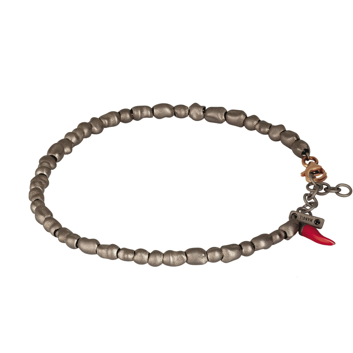 BRACCIALE UOMO CON SASSI PICCOLI IN TITANIO E ORO ROSSO 9 KT, CORNETTO ROSSO