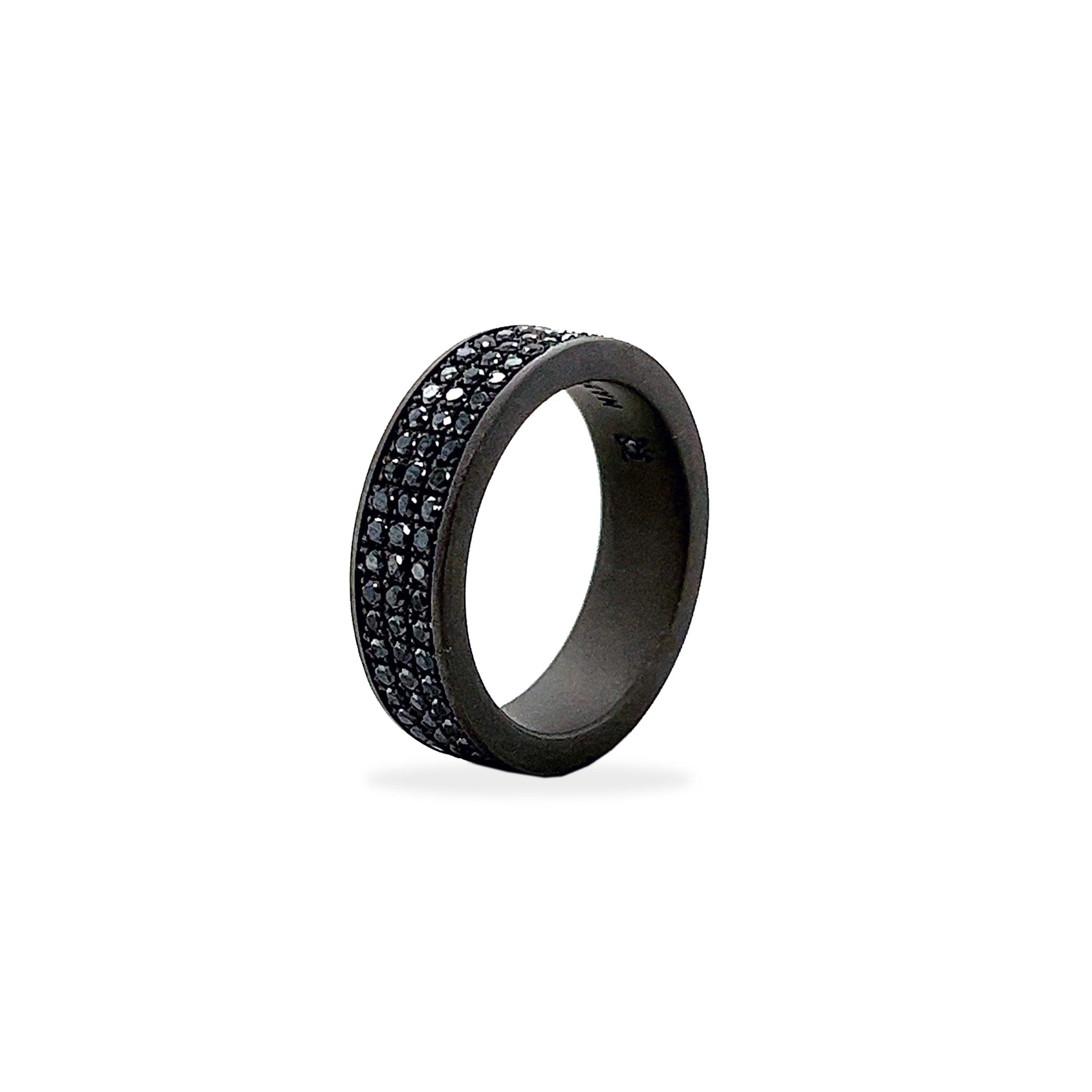 Men's Ring IN Titanium A FASCIA PIATTA with TRE FILE of Diamonds BLACK