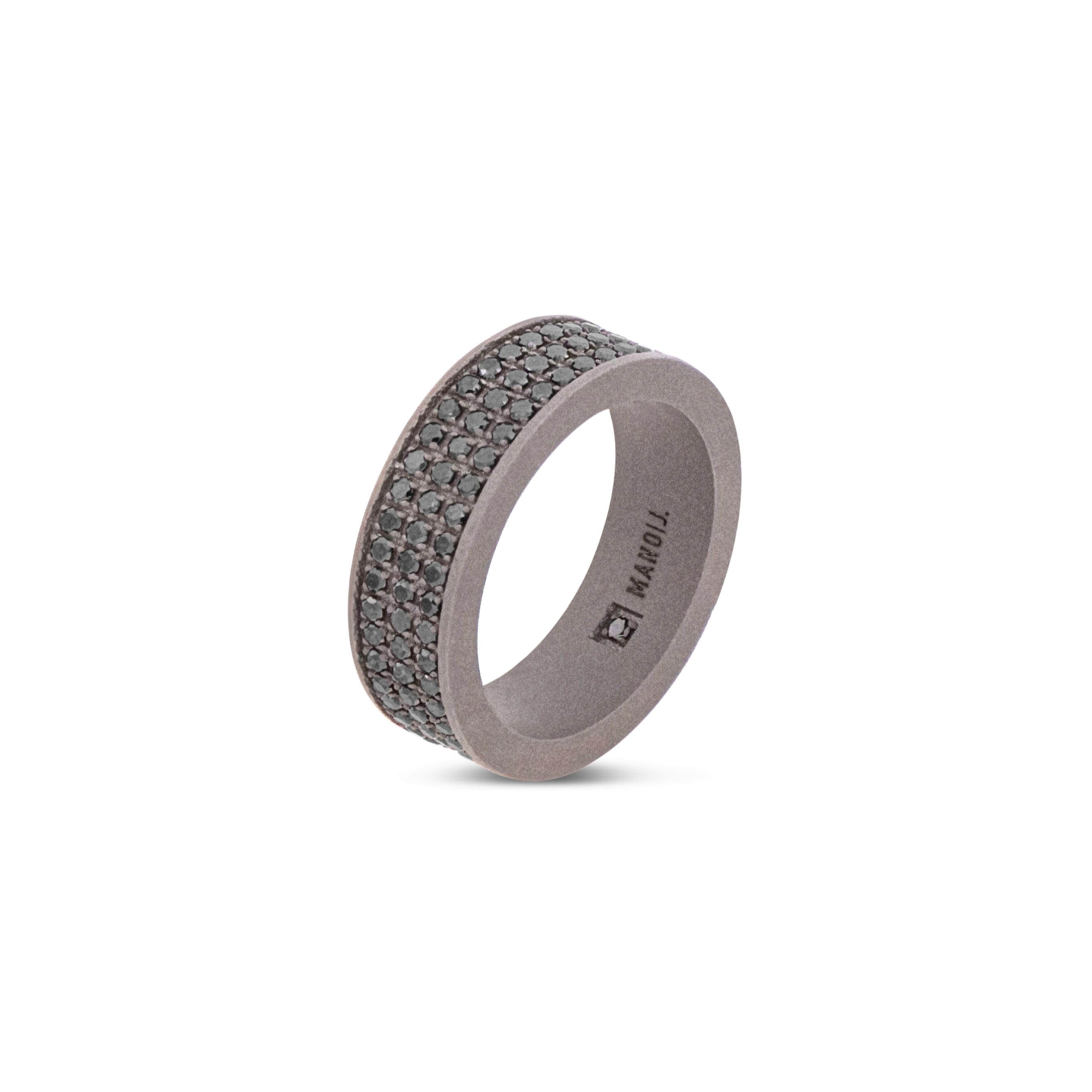 Men's Ring IN Titanium A FASCIA PIATTA with TRE FILE of Diamonds BLACK