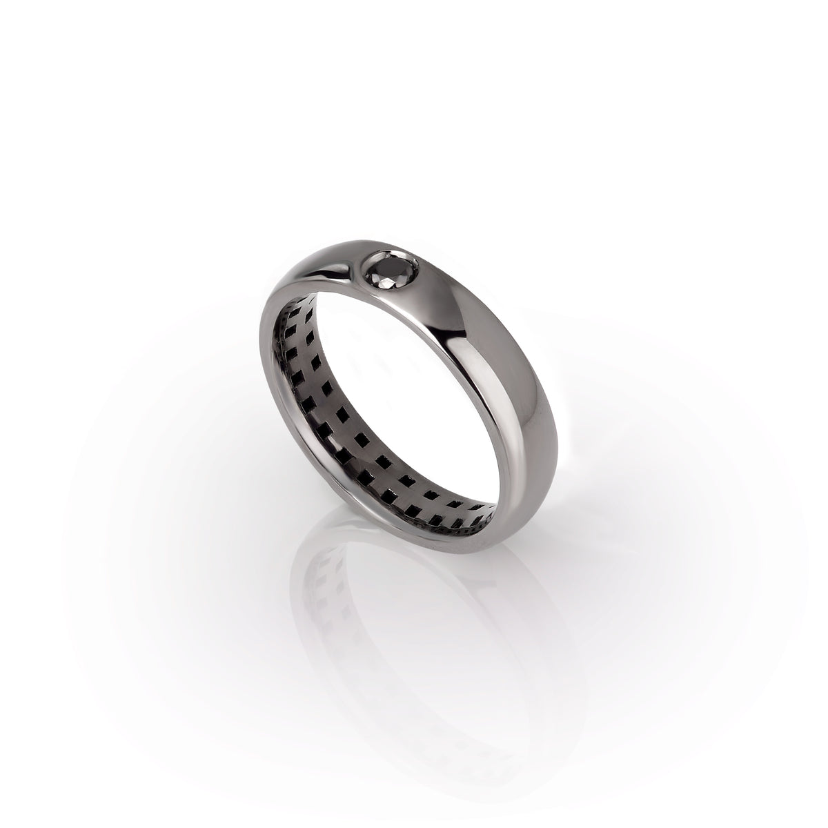 ANELLO UOMO SOLITARIO IN ORO BIANCO 9 KT BRUNITO CON DIAMANTE BLACK