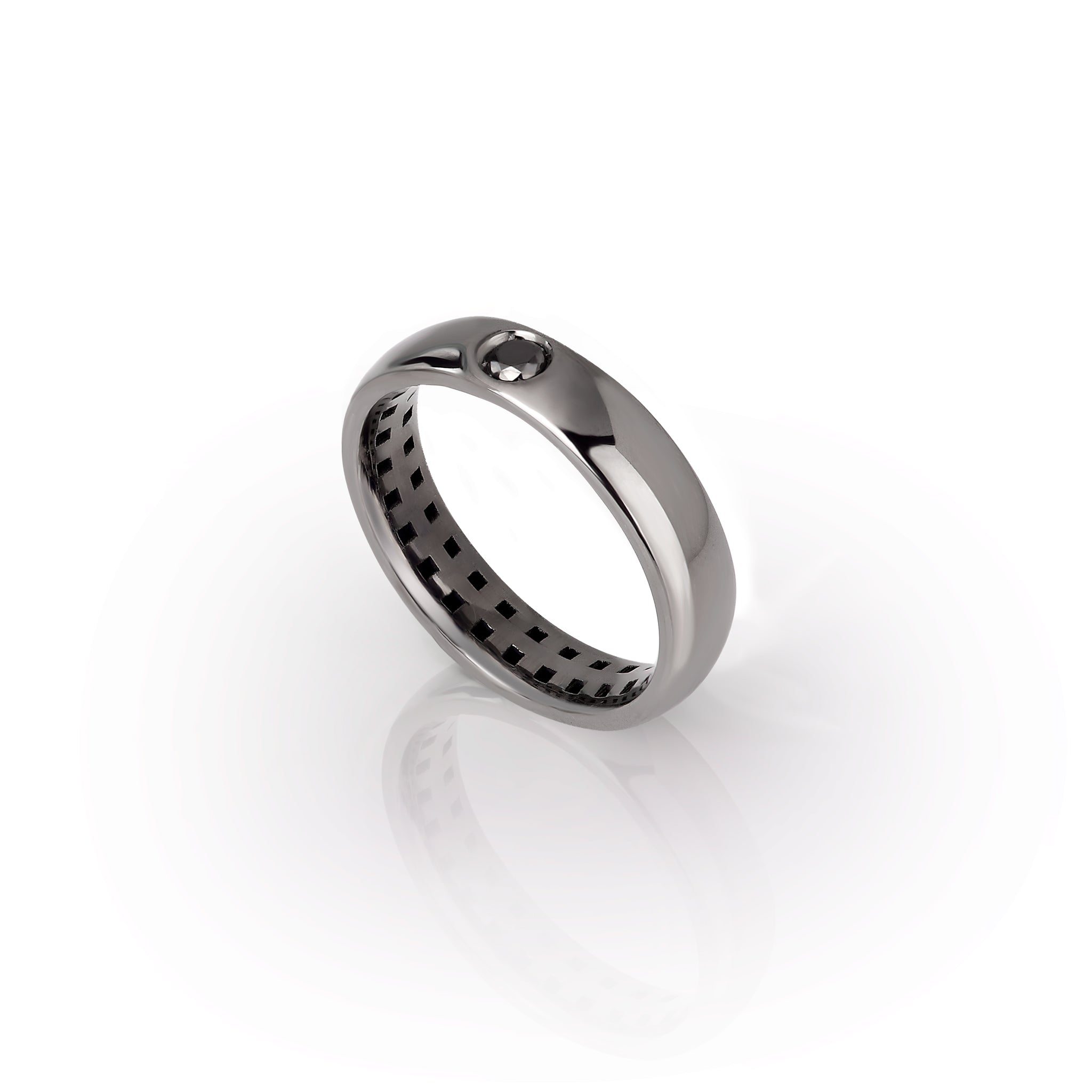 ANELLO UOMO SOLITARIO IN ORO BIANCO 9 KT BRUNITO CON DIAMANTE BLACK