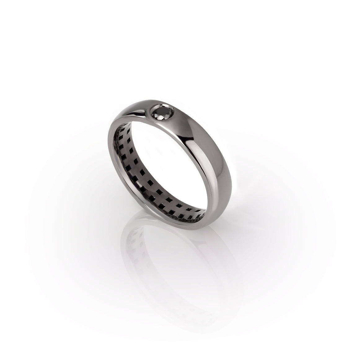 ANELLO UOMO SOLITARIO IN ORO BIANCO 9 KT BRUNITO CON DIAMANTE BLACK
