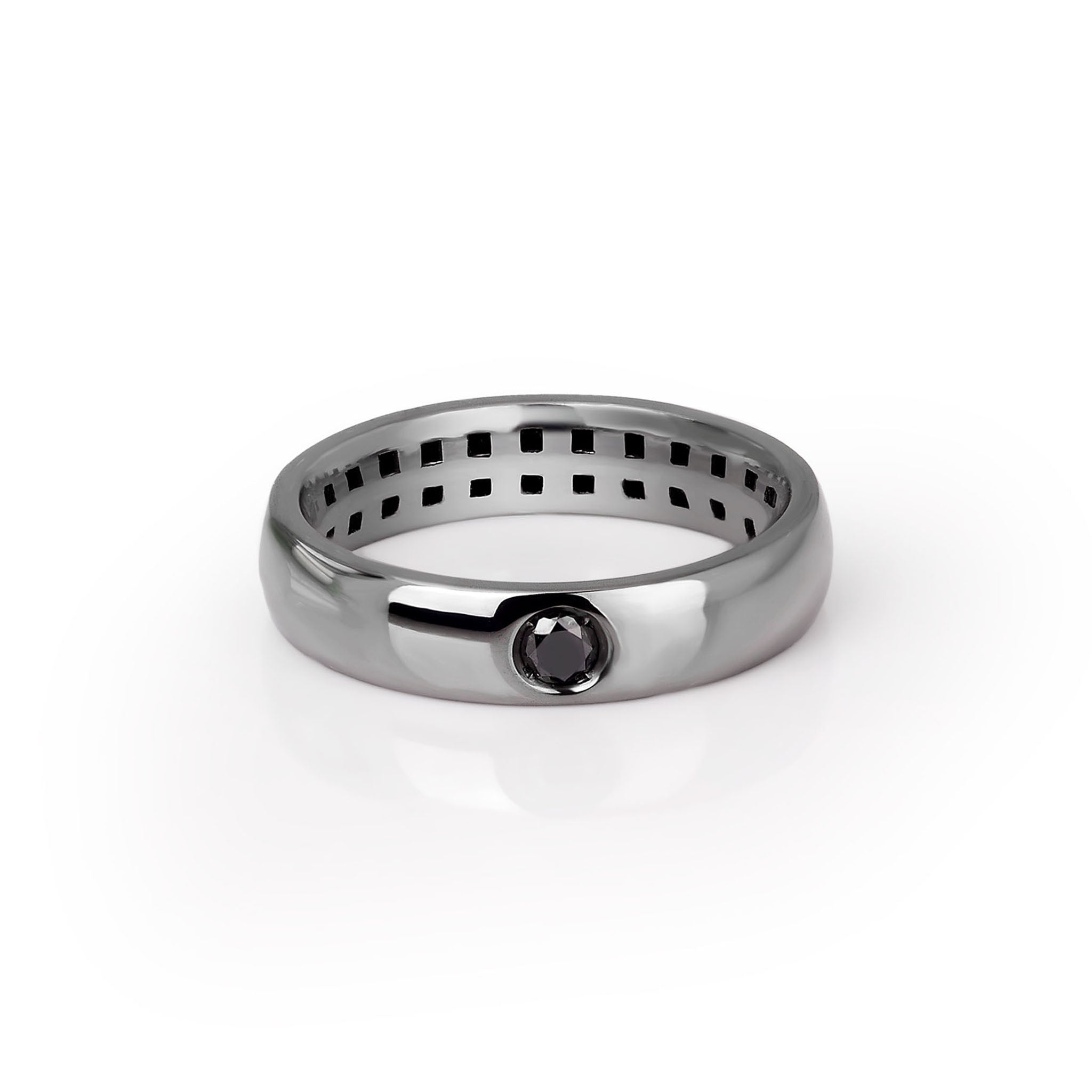 ANELLO UOMO SOLITARIO IN ORO BIANCO 9 KT BRUNITO CON DIAMANTE BLACK