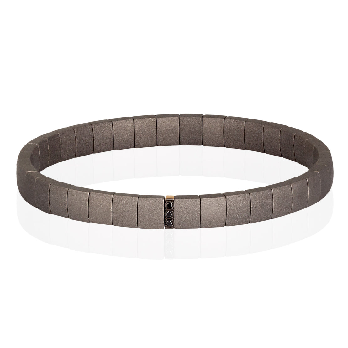 BRACELET EN TITANE À DOUBLE RESSORT AVEC MODULE EN OR ROUGE 9 KT ET DIAMANTS NOIRS