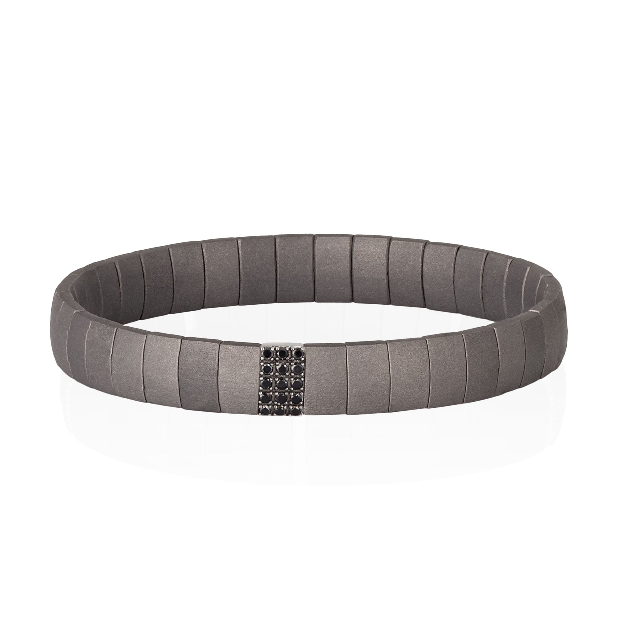 BRACCIALE IN TITANIO A DOPPIA MOLLA CON UN MODULO IN ORO BIANCO 9 KT E DIAMANTI BLACK