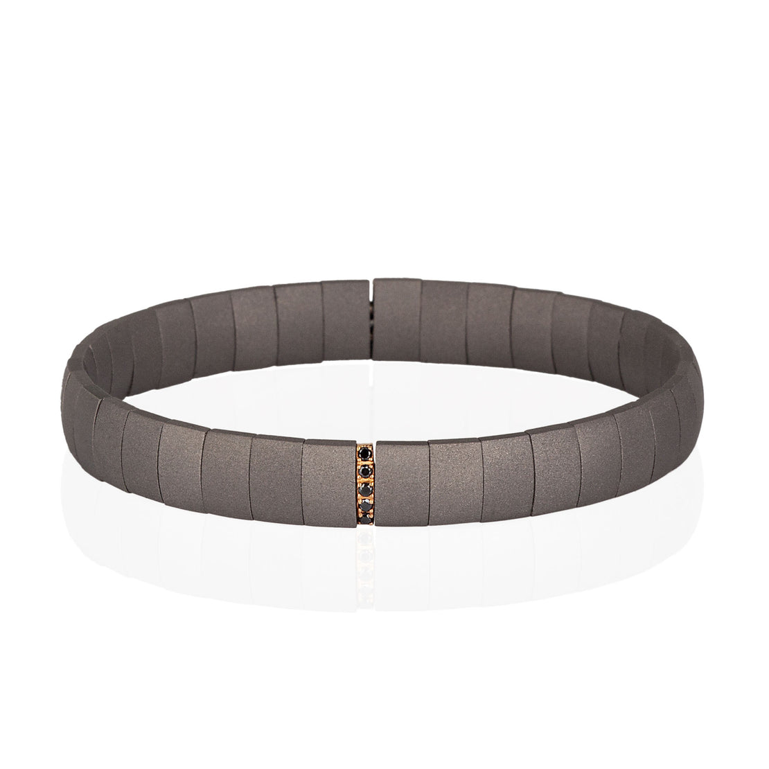 BRACELET EN TITANE À DOUBLE RESSORT GRAND AVEC UN MODULE EN OR ROUGE 9 KT ET DIAMANTS NOIRS