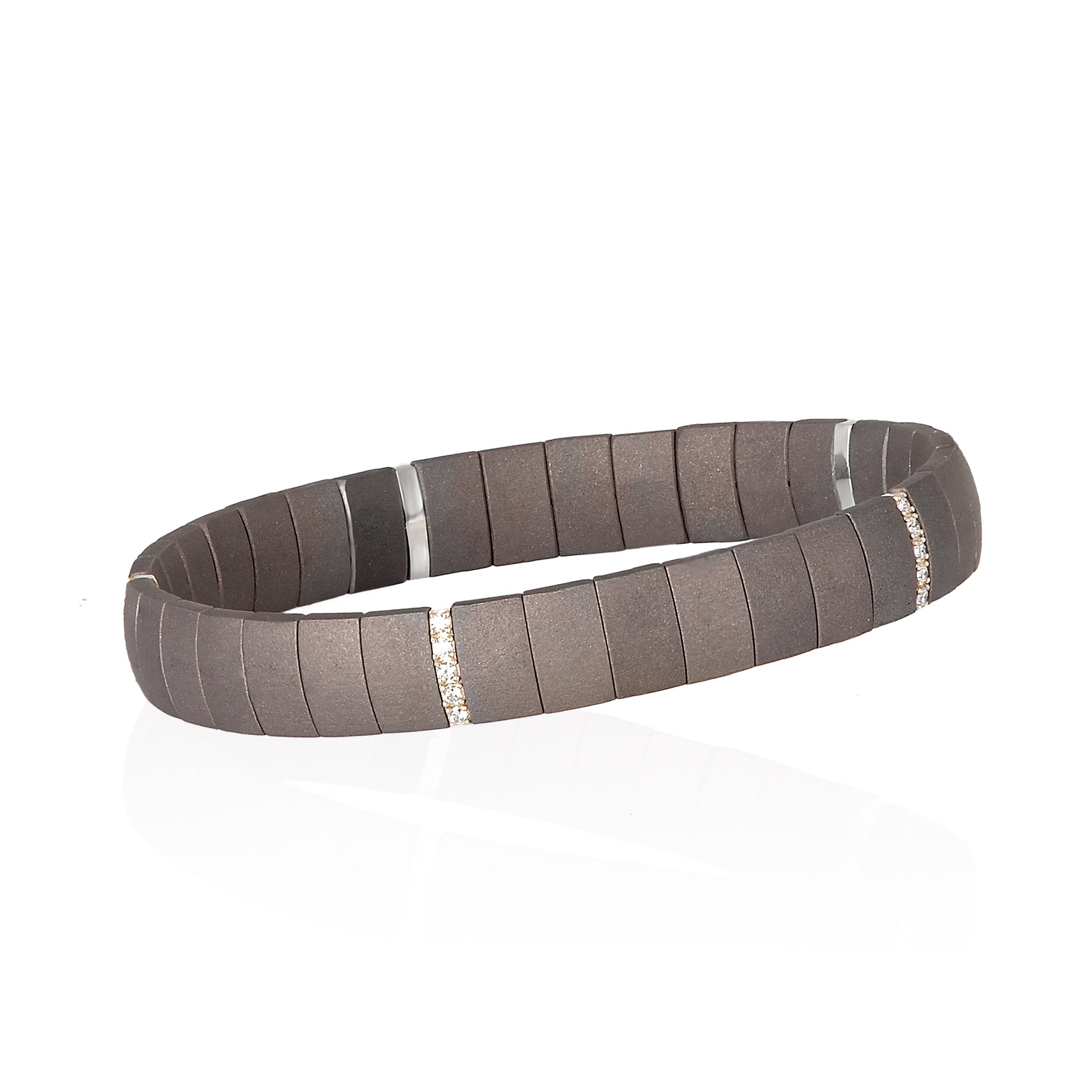BRACELET EN TITANE À DOUBLE RESSORT AVEC 5 MODULES EN OR BLANC 9 KT ET DIAMANTS BLANCS