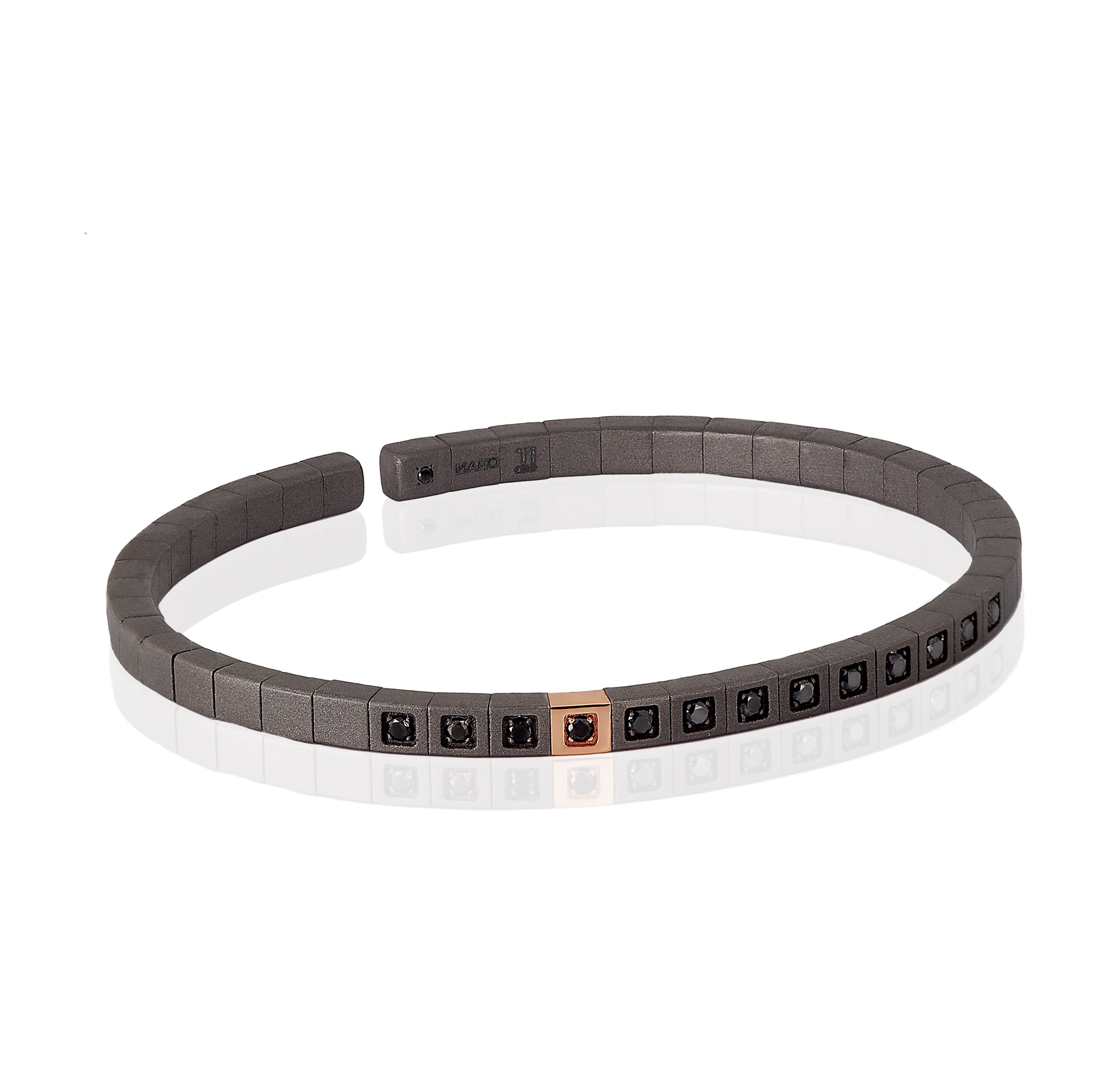 Bracelet UOMO IN Titanium, Rose gold 9 KT, Diamonds BLACK.