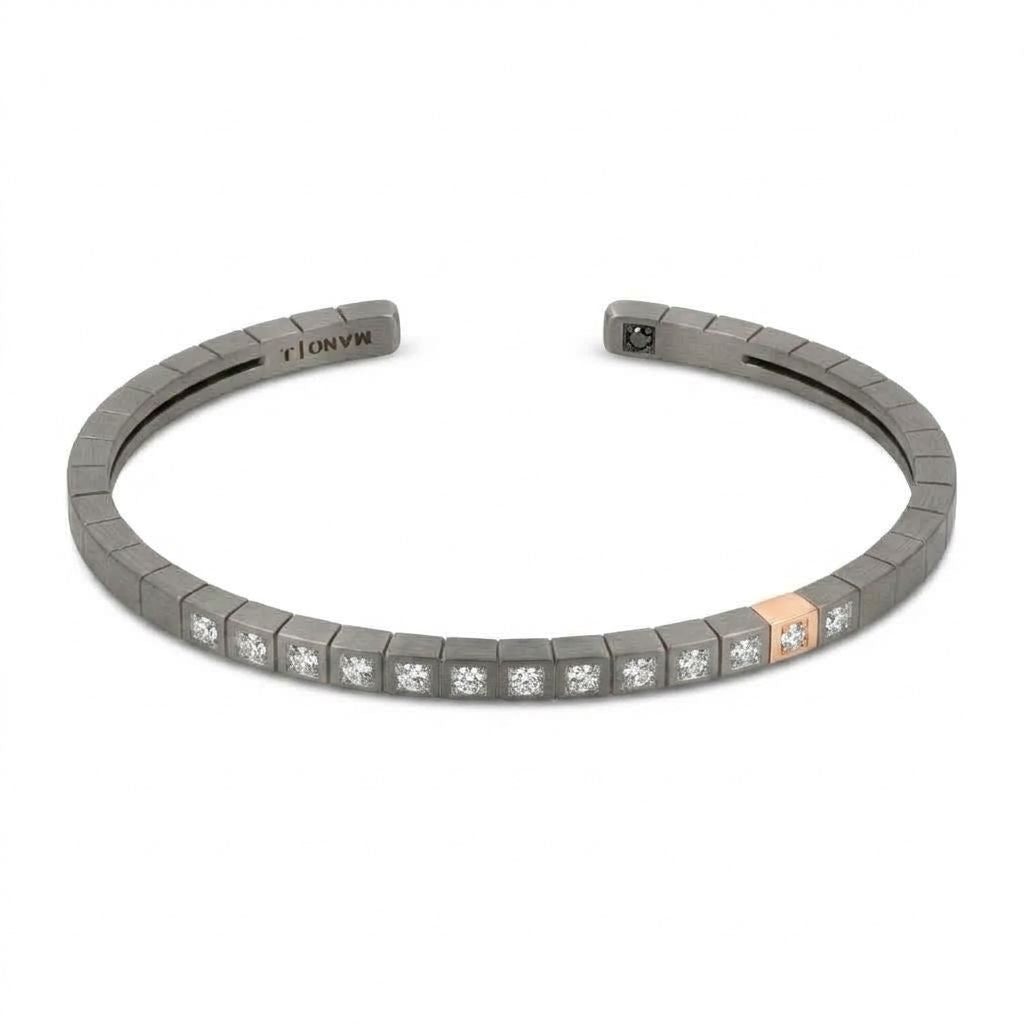 BRACCIALE UOMO IN TITANIO, ORO ROSSO 9 KT, DIAMANTI WHITE.