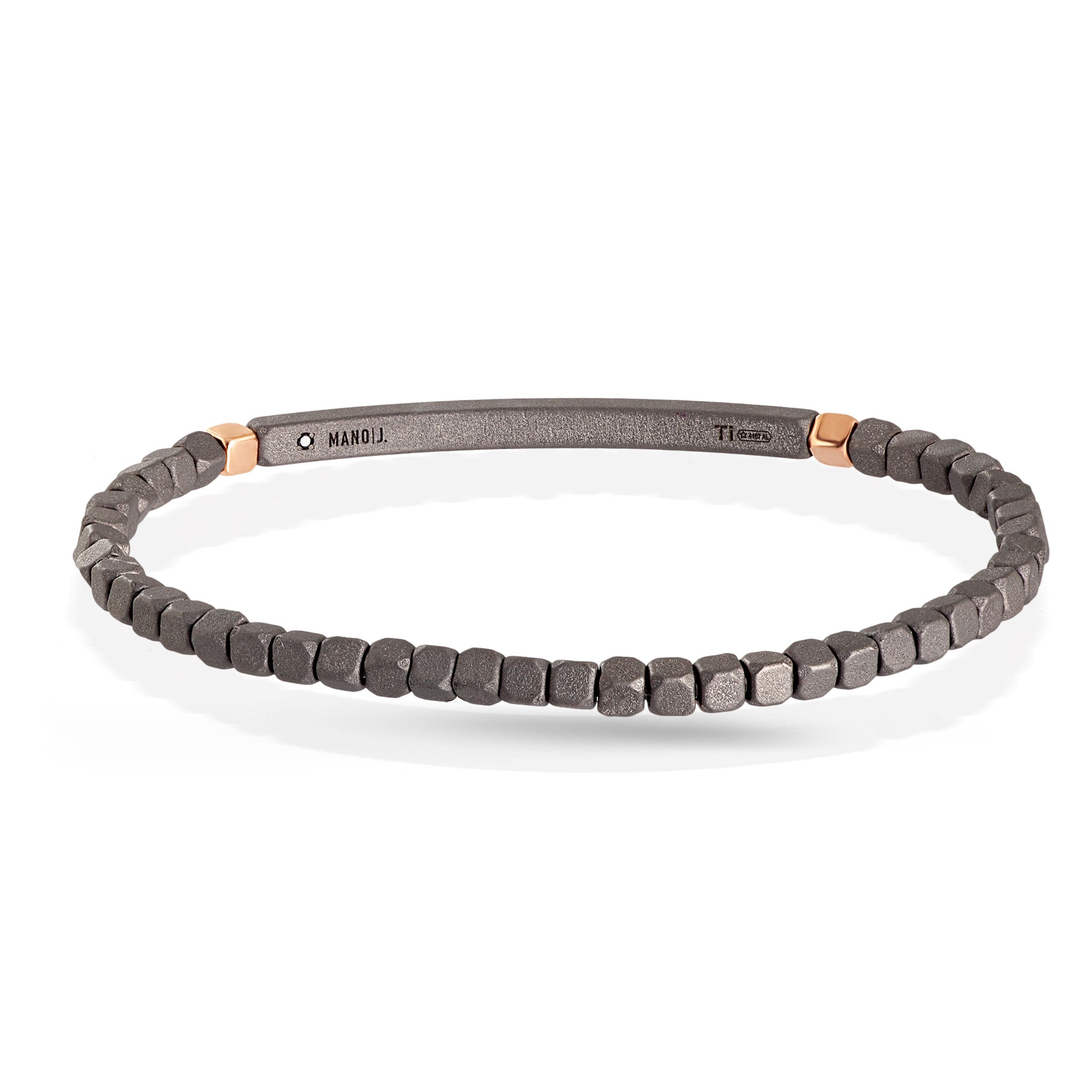BRACELET À RESSORT AVEC CUBES ET GRANDE BARRETTE EN TITANE, 2 CUBES OR 9 KT ET 25 BLANCS