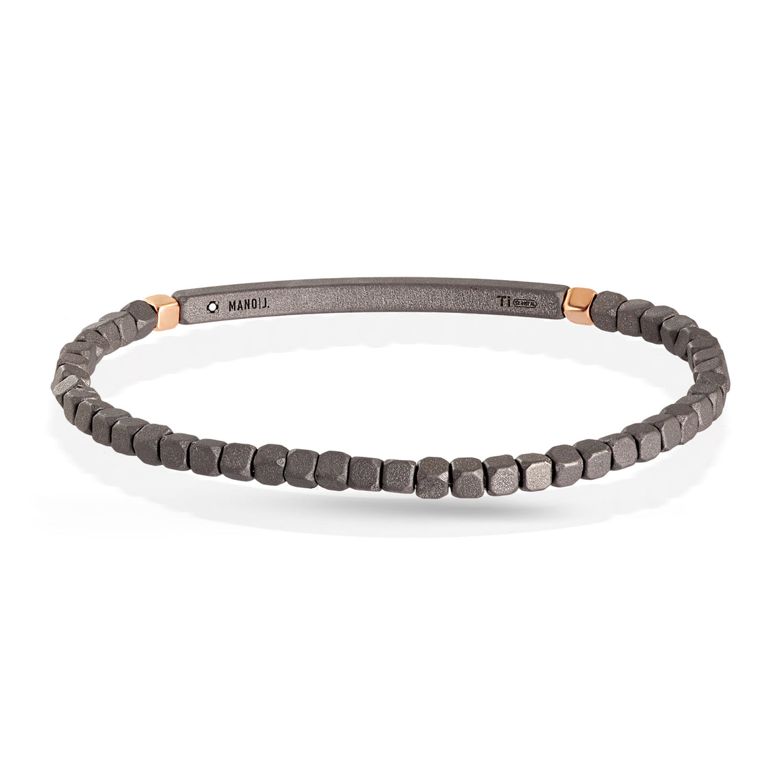 BRACELET À RESSORT AVEC CUBES ET GRANDE BARRETTE EN TITANE, 2 CUBES OR 9 KT ET 25 BLANCS