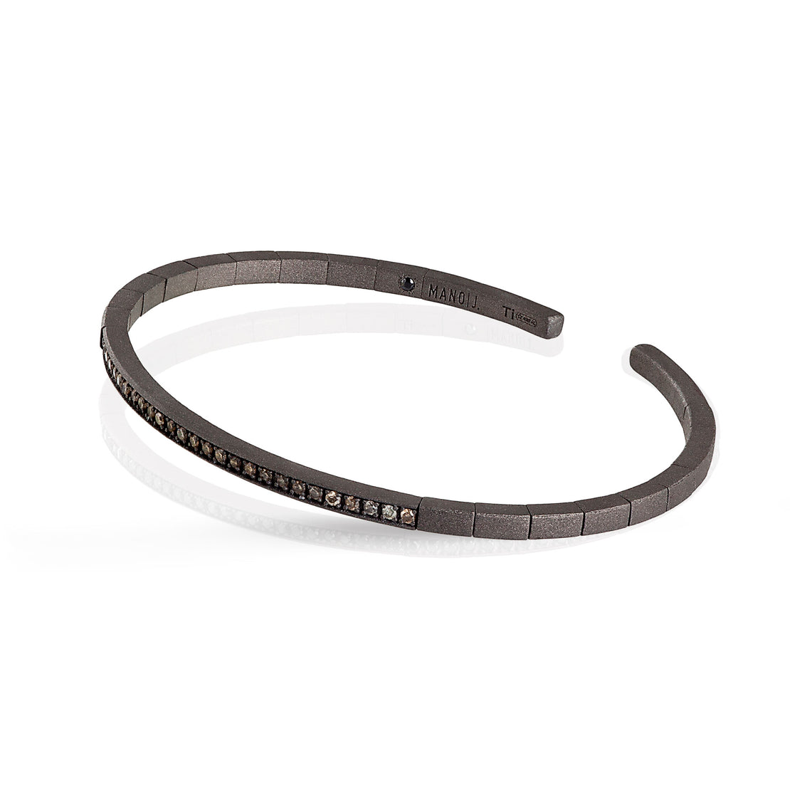 BRACELET À RESSORT EN TITANE ET 27 DIAMANTS BRUNS DE 1 POINT