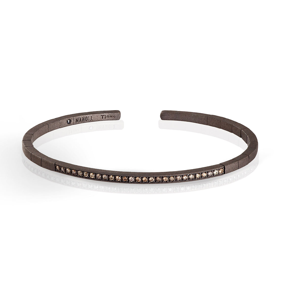 BRACELET À RESSORT EN TITANE ET 27 DIAMANTS BRUNS DE 1 POINT