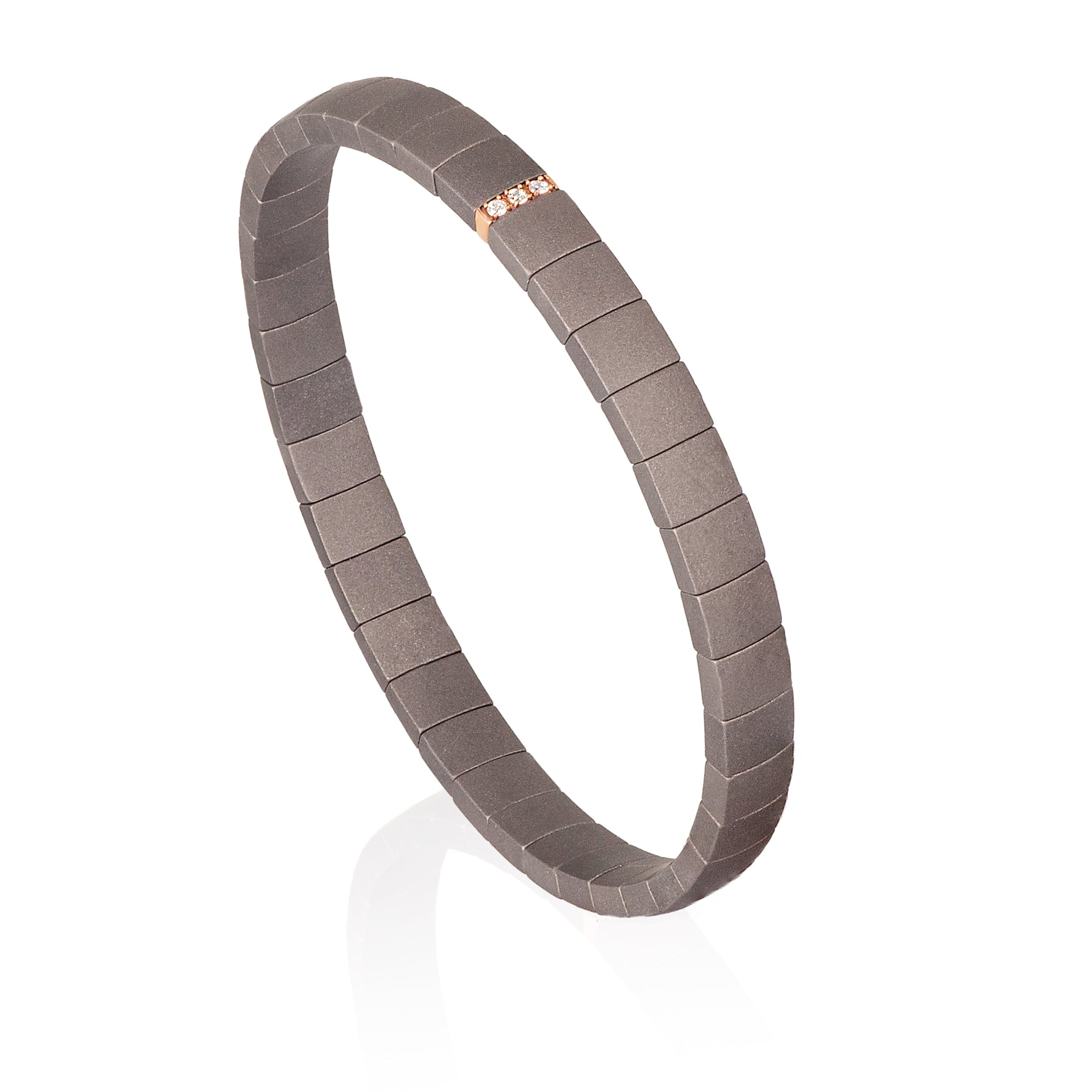BRACCIALE IN TITANIO A DOPPIA MOLLA CON MODULO IN ORO ROSSO 9 KT E DIAMANTI WHITE
