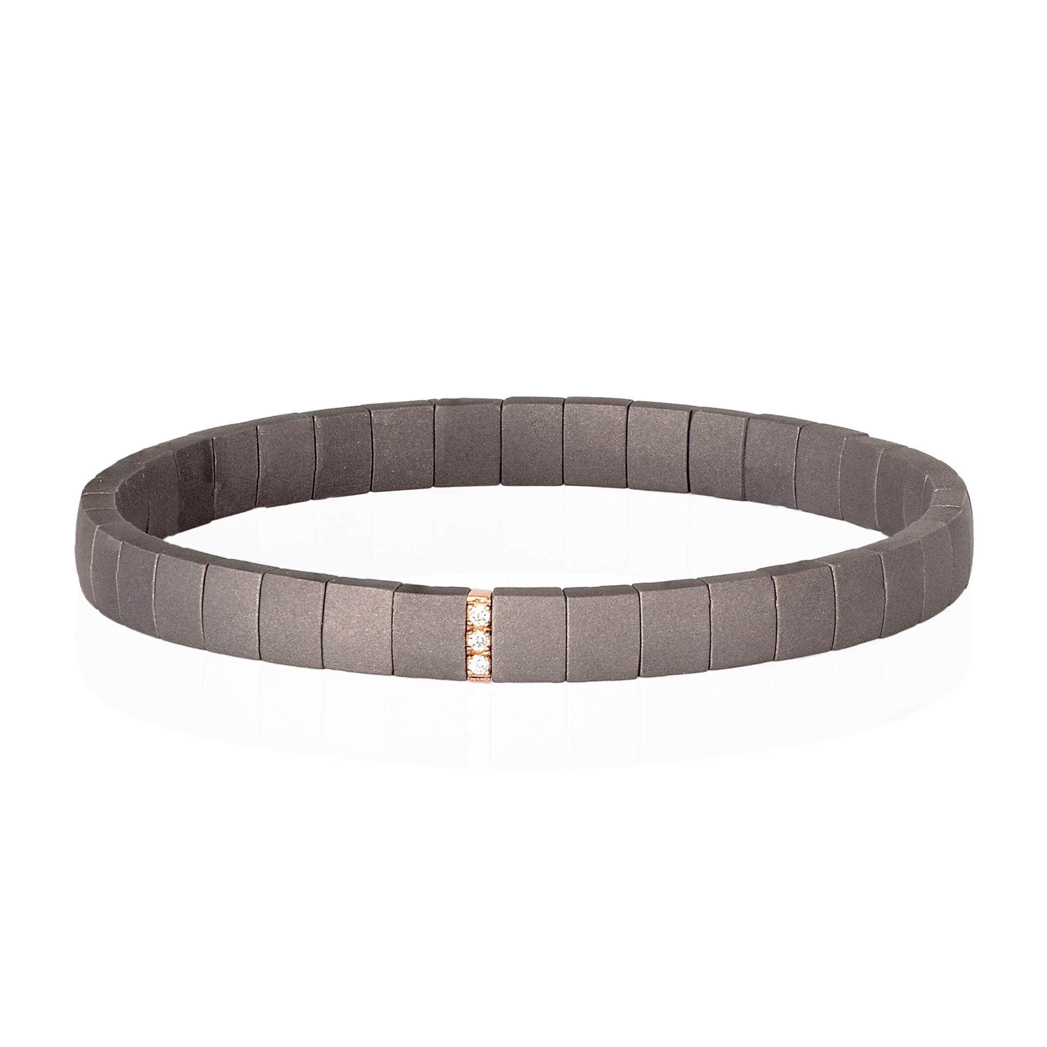 BRACCIALE IN TITANIO A DOPPIA MOLLA CON MODULO IN ORO ROSSO 9 KT E DIAMANTI WHITE
