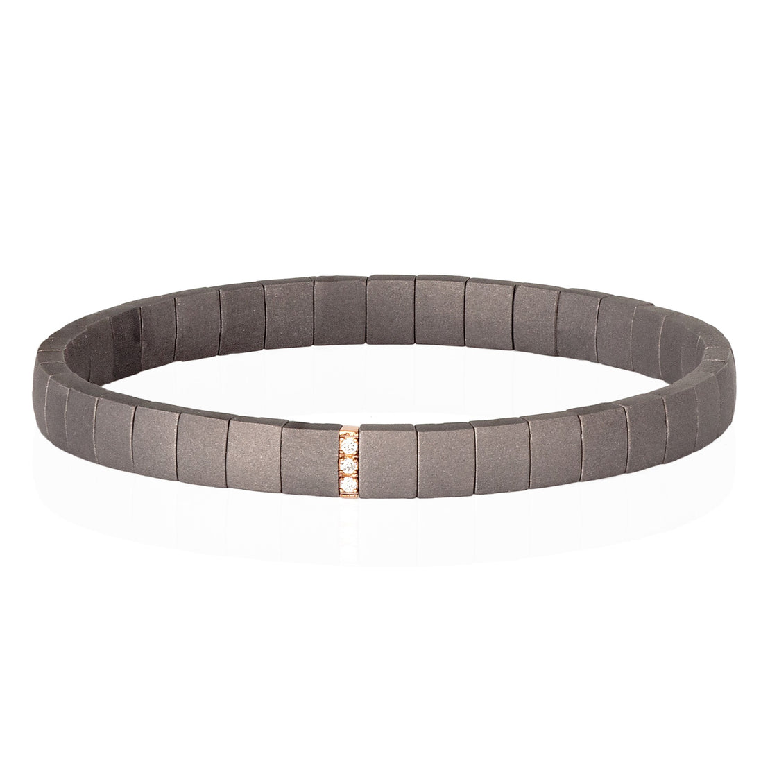 BRACELET EN TITANE À DOUBLE RESSORT AVEC MODULE EN OR ROUGE 9 KT ET DIAMANTS BLANCS
