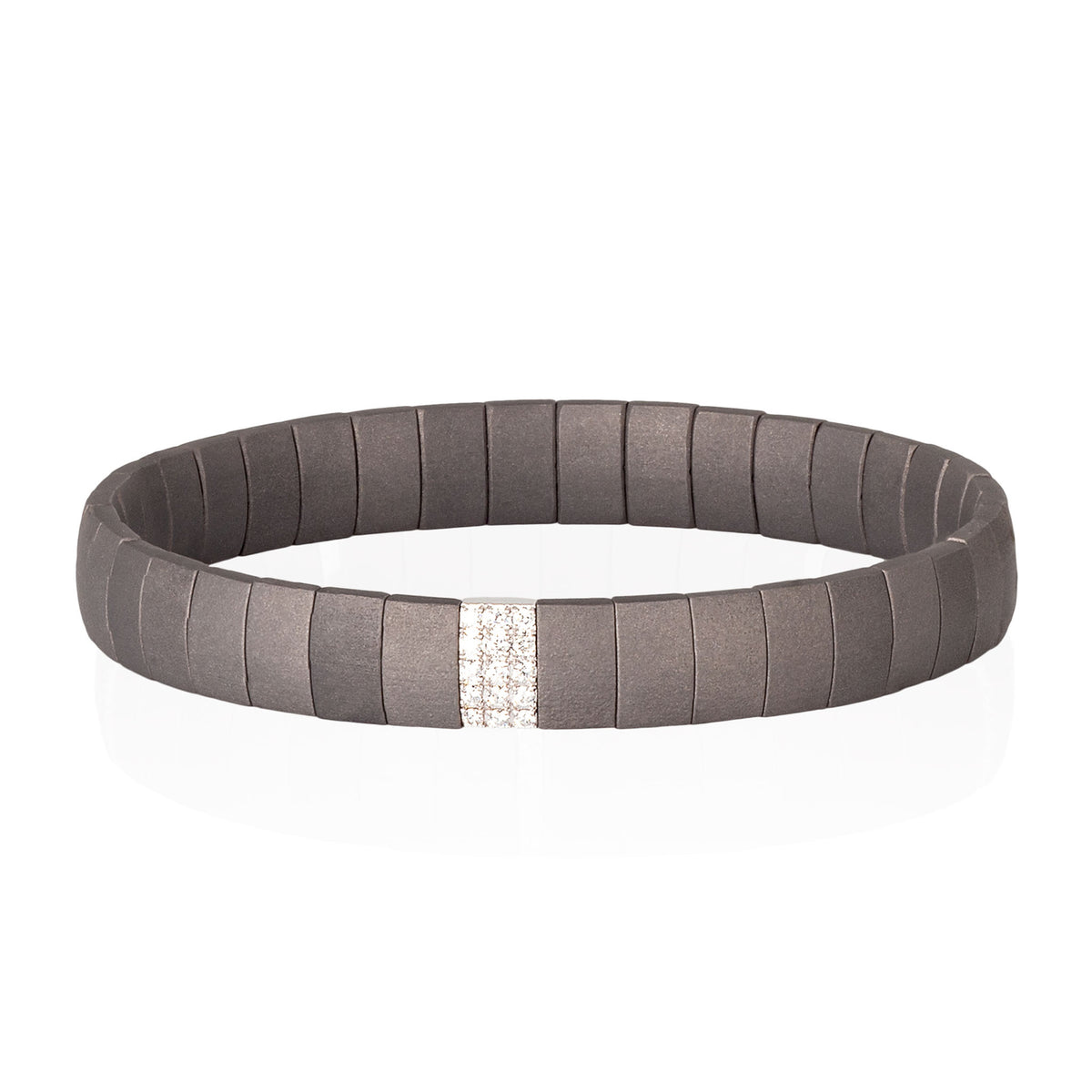 BRACCIALE IN TITANIO A DOPPIA MOLLA CON UN MODULO IN ORO BIANCO 9 KT E DIAMANTI WHITE