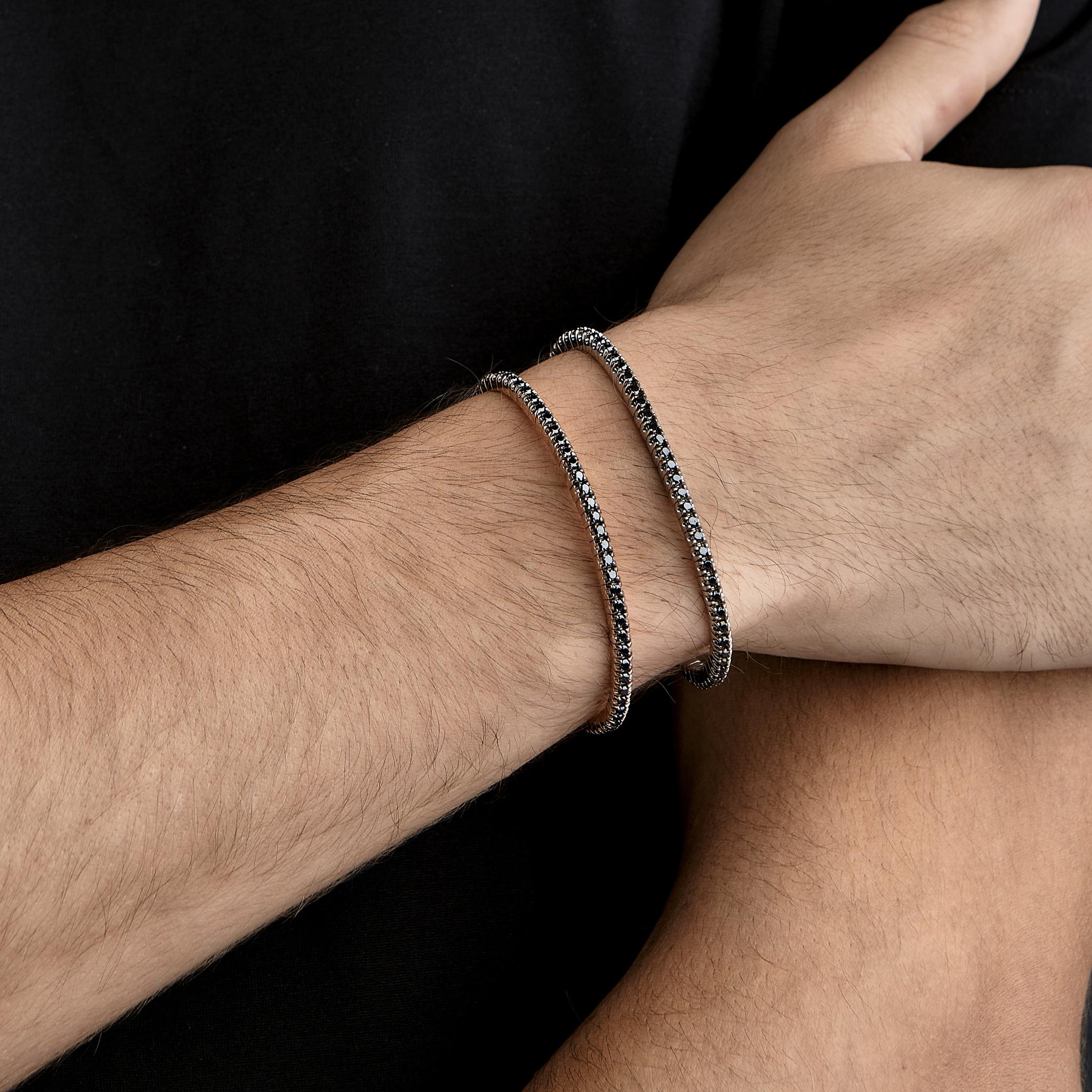BRACCIALE TENNIS ELASTICO IN ORO BIANCO 9 KT E DIAMANTI BLACK