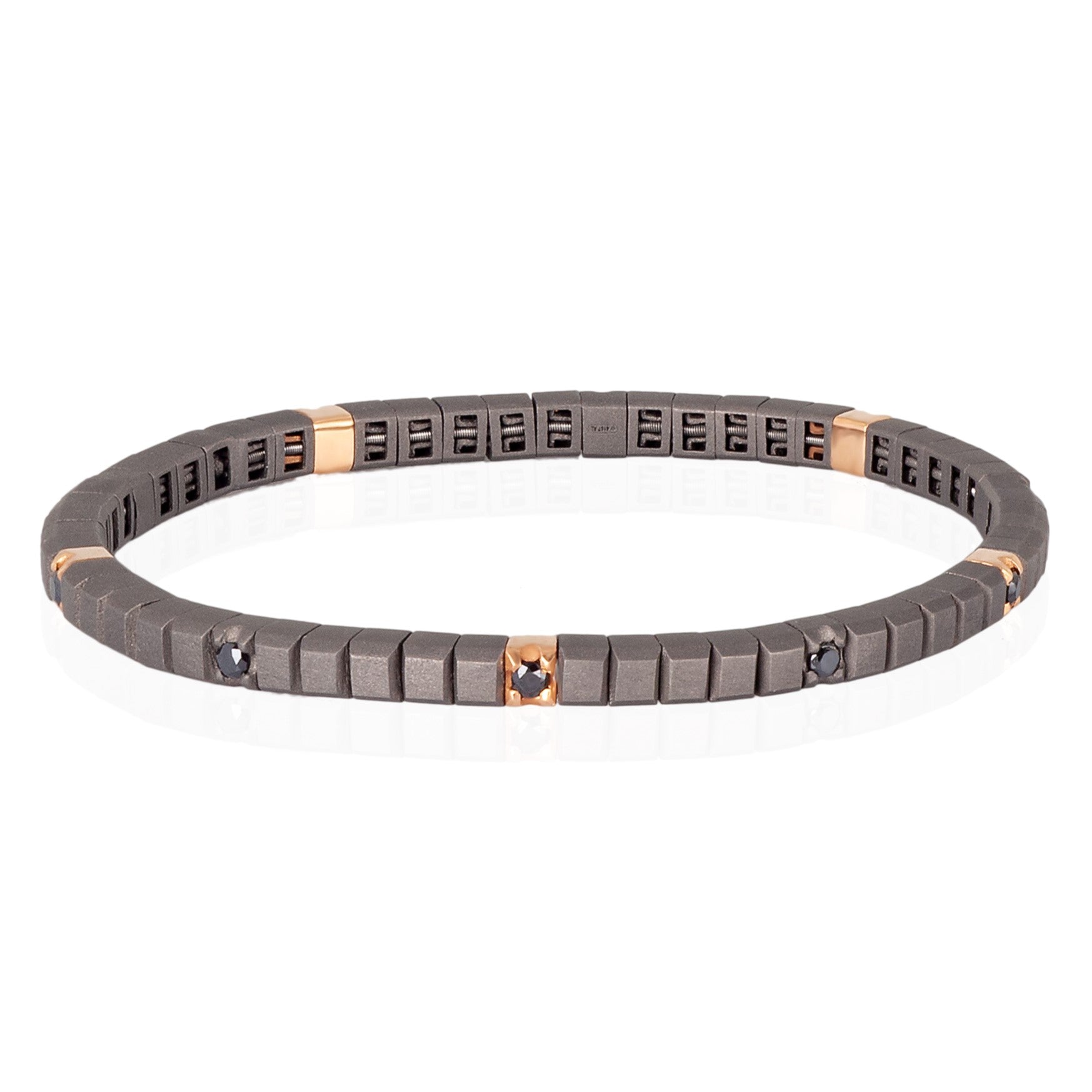 BRACCIALE TENNIS IN TITANIO, ORO ROSSO 18 KT E 10 DIAMANTI BLACK DA 5 PUNTI