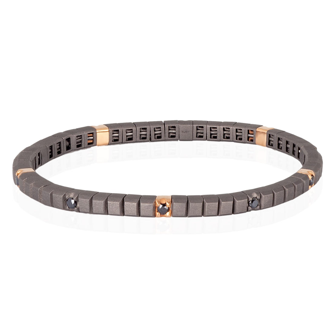 BRACCIALE TENNIS IN TITANIO, ORO ROSSO 18 KT E 10 DIAMANTI BLACK DA 5 PUNTI