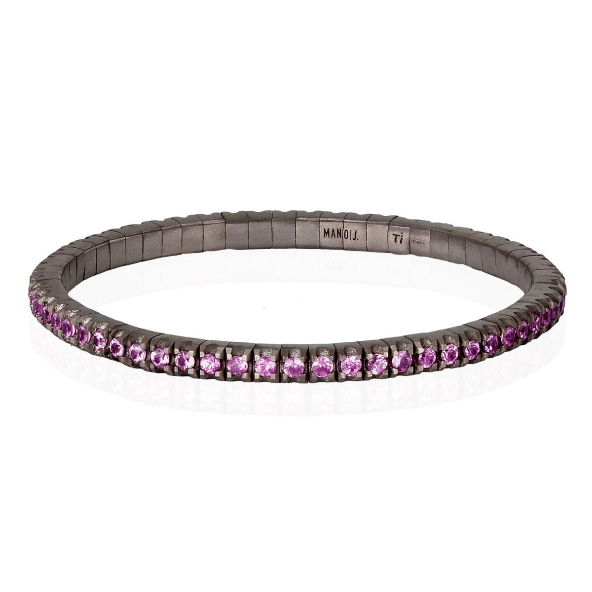 BRACCIALE TENNIS IN TITANIO E ZAFFIRI ROSA DA 5 PUNTI.