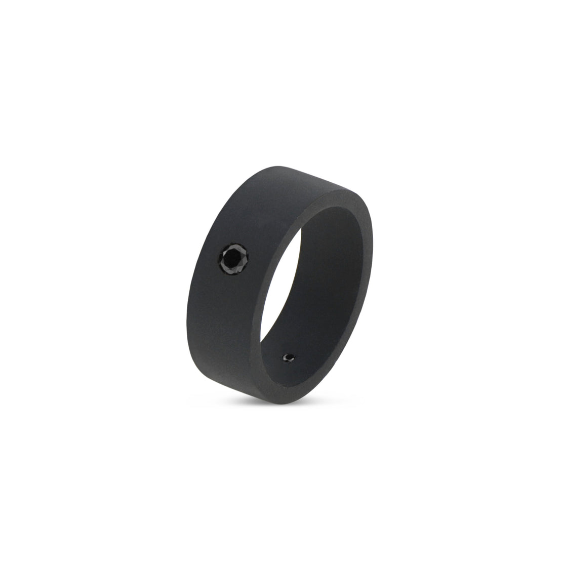 SOLITARIO A FASCIA PIATTA IN TITANIO NERO CON DIAMANTE BLACK DA 10 PUNTI