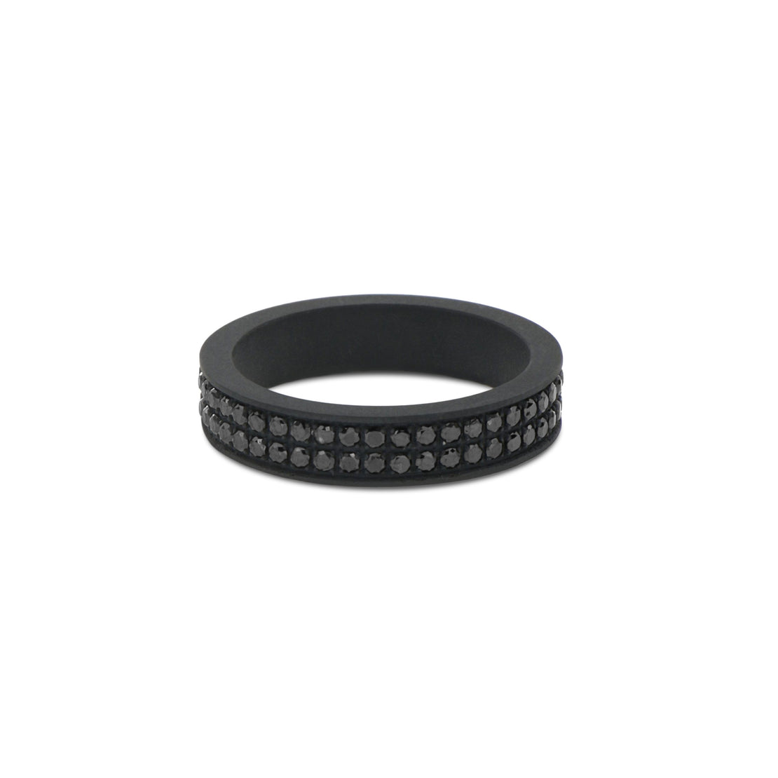 ANELLO DA UOMO IN TITANIO NERO A FASCIA PIATTA CON DUE FILE DI DIAMANTI BLACK
