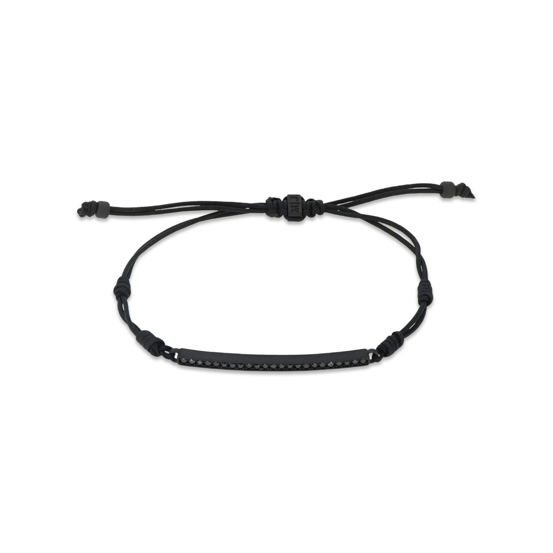 BRACELET BARRETTE EN TITANE NOIR AVEC DIAMANTS NOIRS ET LACET NOIR