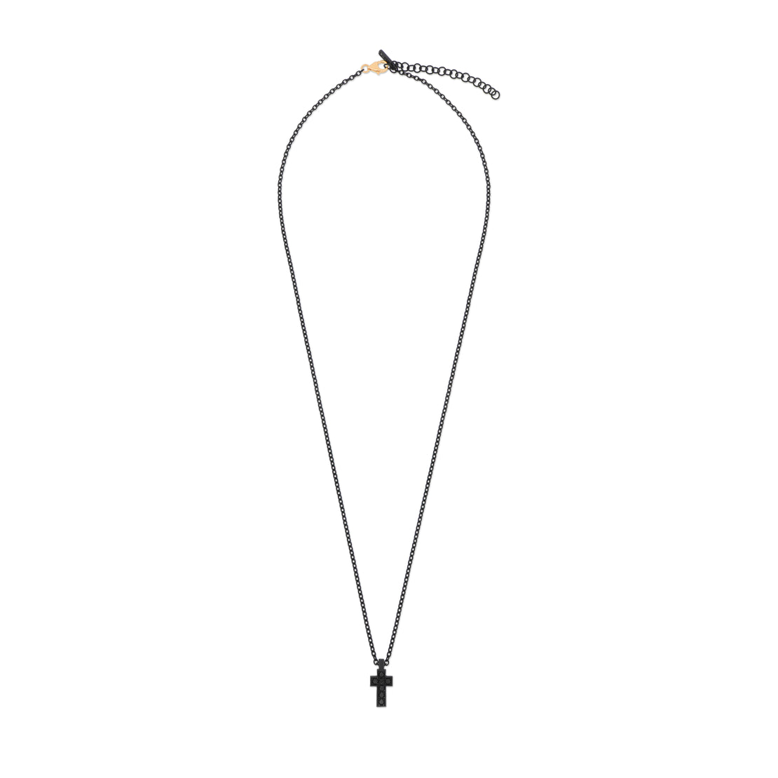 COLLANA IN TITANIO NERO CON CROCE, DIAMANTI BLACK E MOSCHETTONE IN ORO ROSSO 9 KT