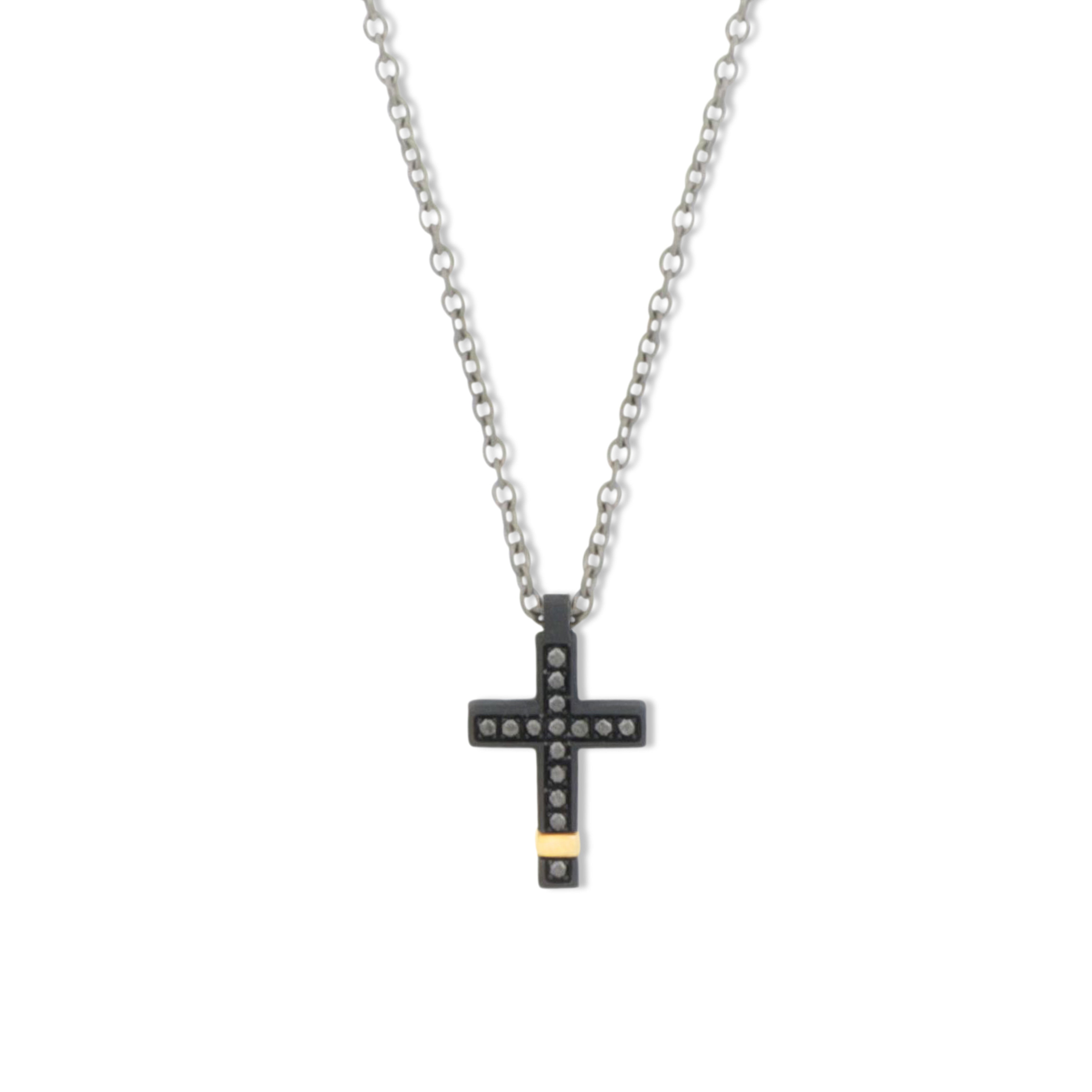 COLLANA CON CROCE IN TITANIO NERO, ORO ROSSO E DIAMANTI BLACK