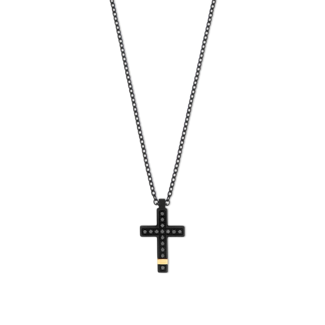 COLLANA CON CROCE IN TITANIO NERO, ORO ROSSO E DIAMANTI BLACK