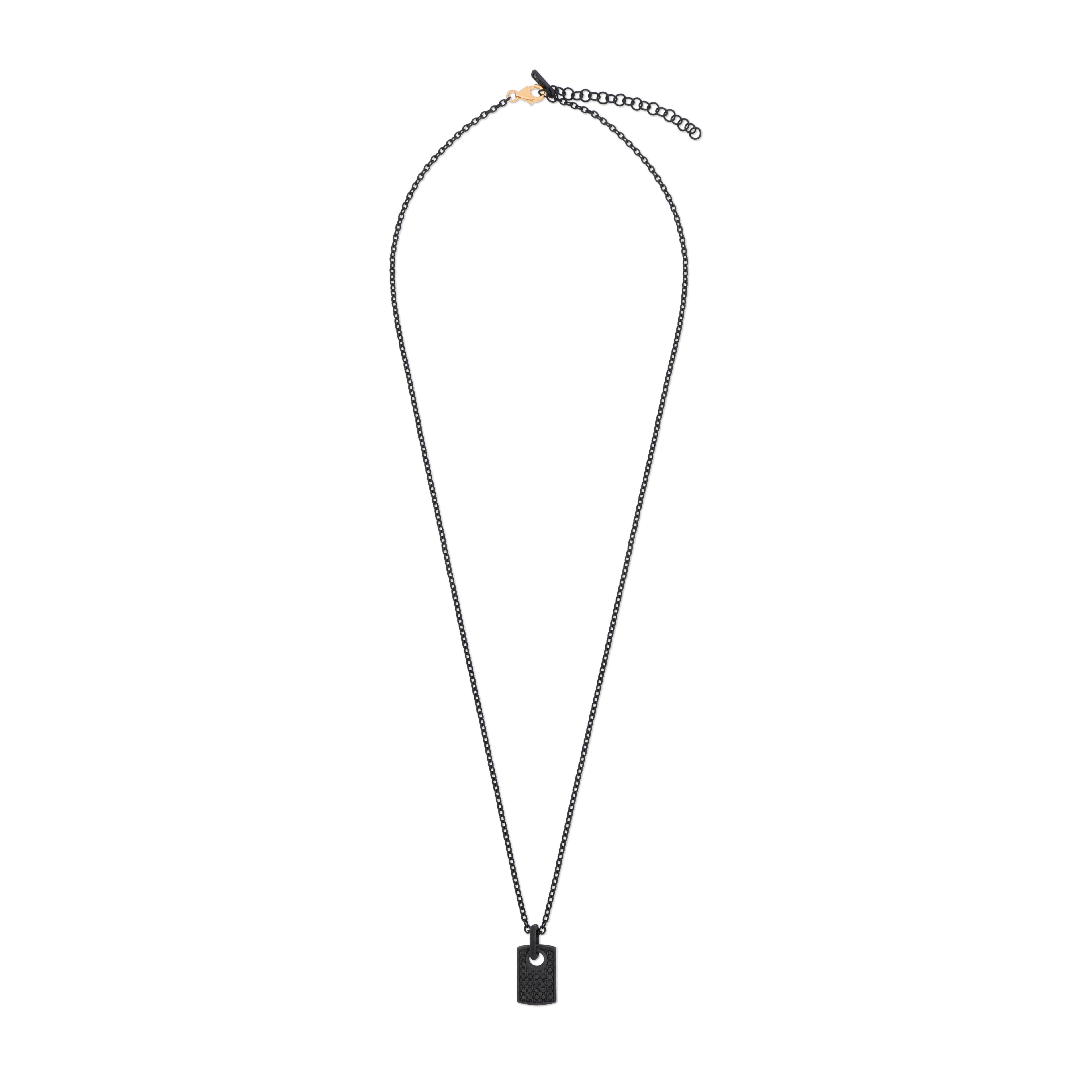 COLLANA TITANIO NERO CON TARGHETTA E DIAMANTI BLACK