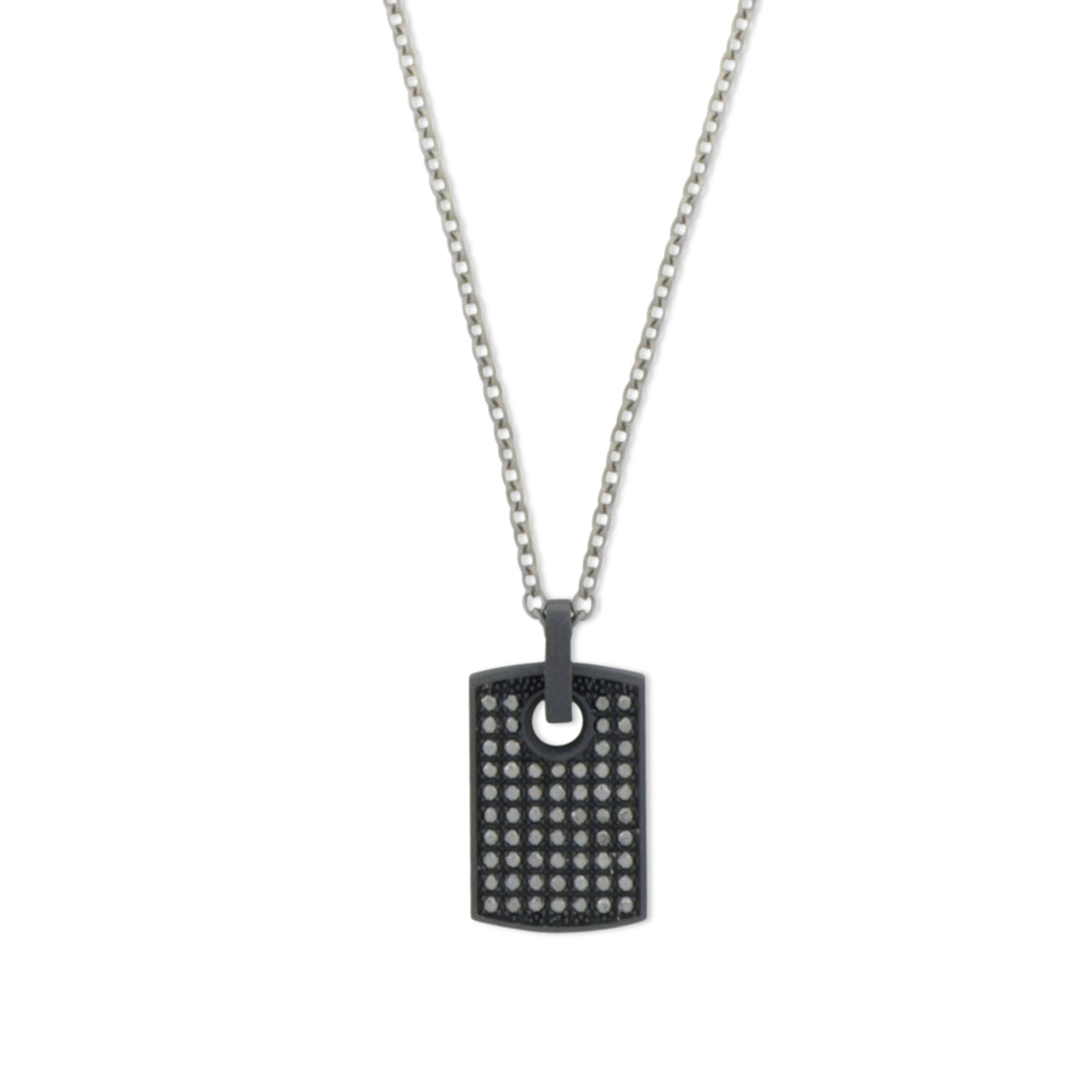COLLIER AVEC PLAQUE EN TITANE NOIR, OR ROUGE ET DIAMANTS NOIRS